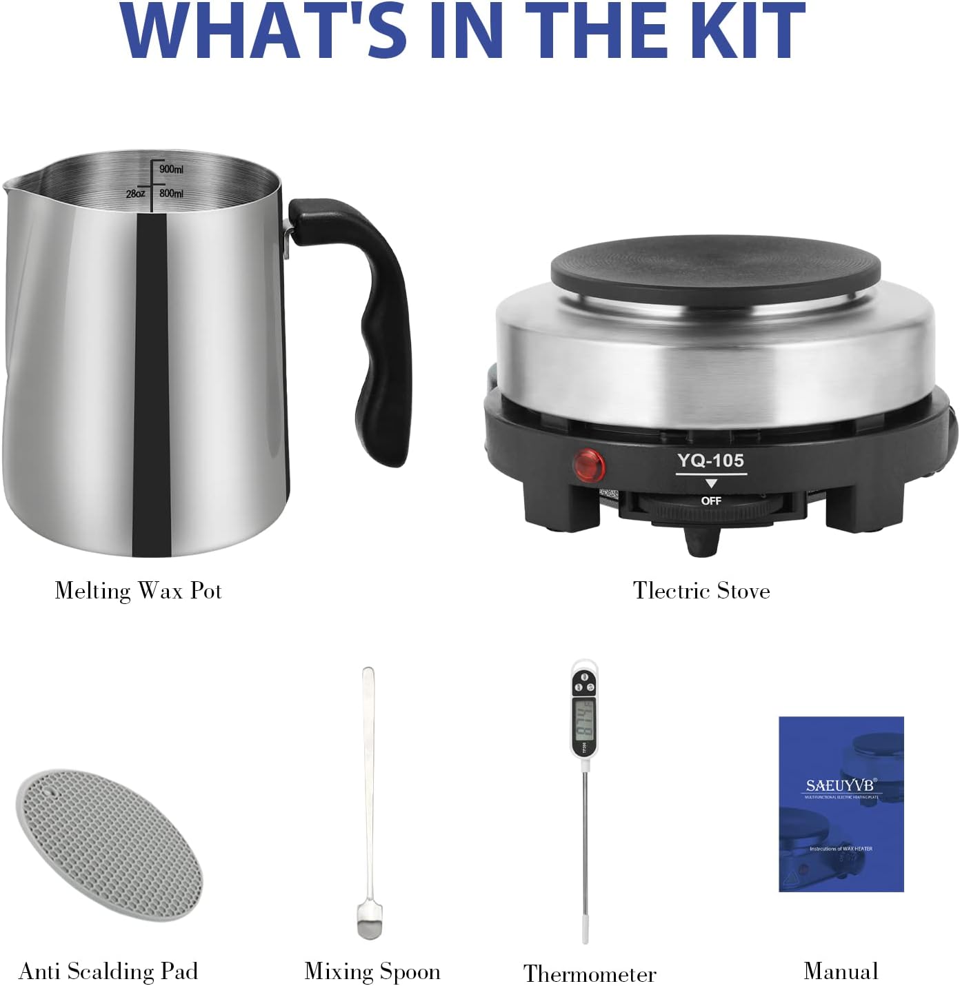 SAEUYVB Candle Making kit with Hot Plate,Candle Making Supplies,Candle Making Kit for Beginners with Melting Pot,Stirring Spoon and Anti-Scalding Pad Perfect Set Gift