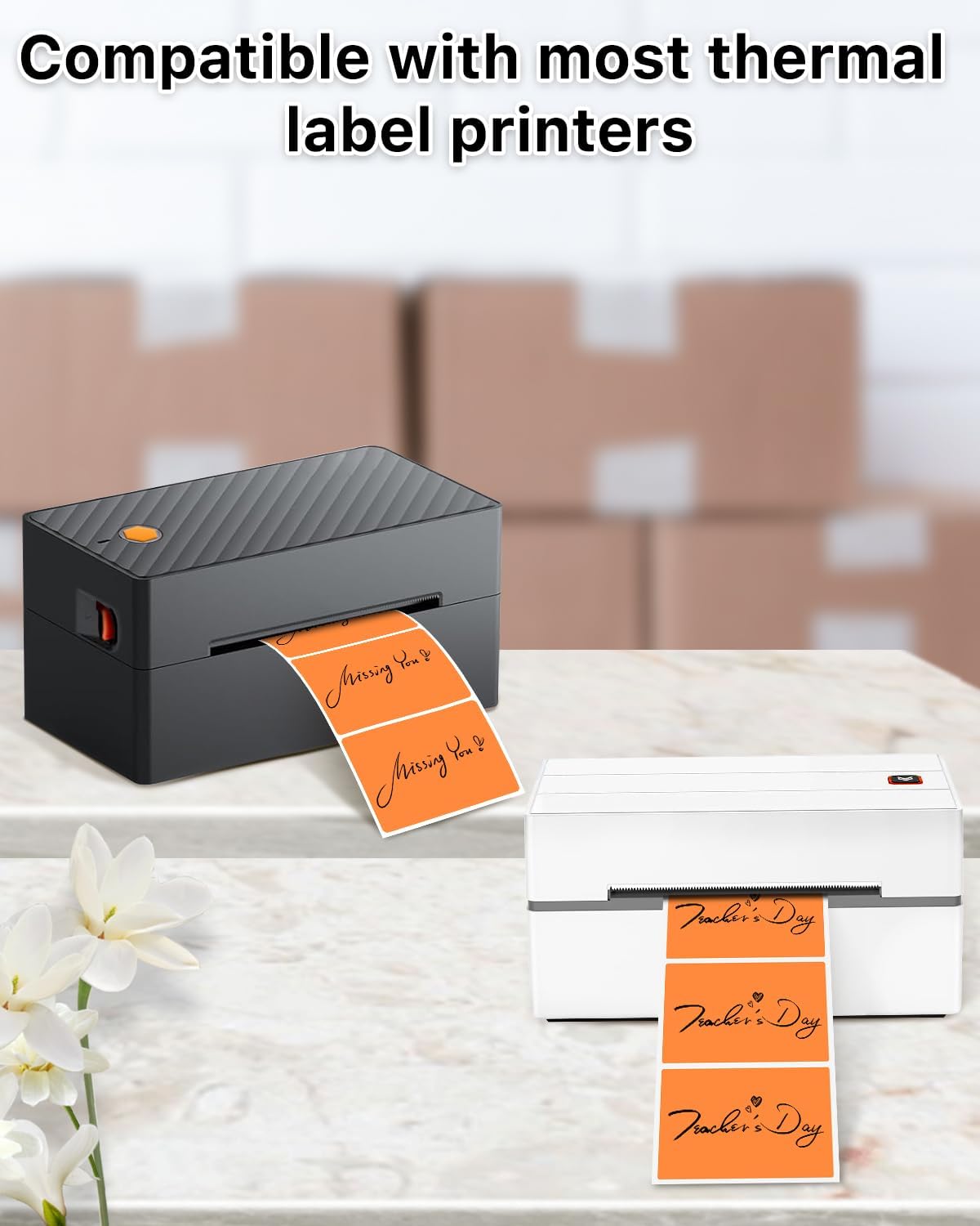 iEager 3" x 2" Thermal Labels, Rectangle Thermal Printer Stickers, Self-Adhesive Durable Sticker with Perforation Line, 500 Labels/Roll, Orange