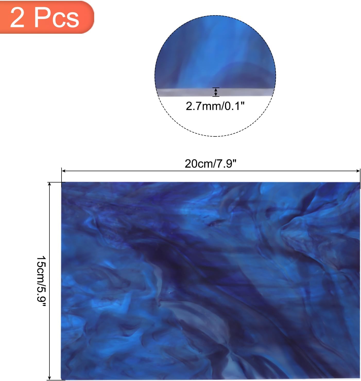 MECCANIXITY 2 Pcs Stained Glass Sheet Mosaic Tile 7.9 Inch x 5.9 Inch Dark Blue Stained Glass Sheets for Crafts DIY Art Project