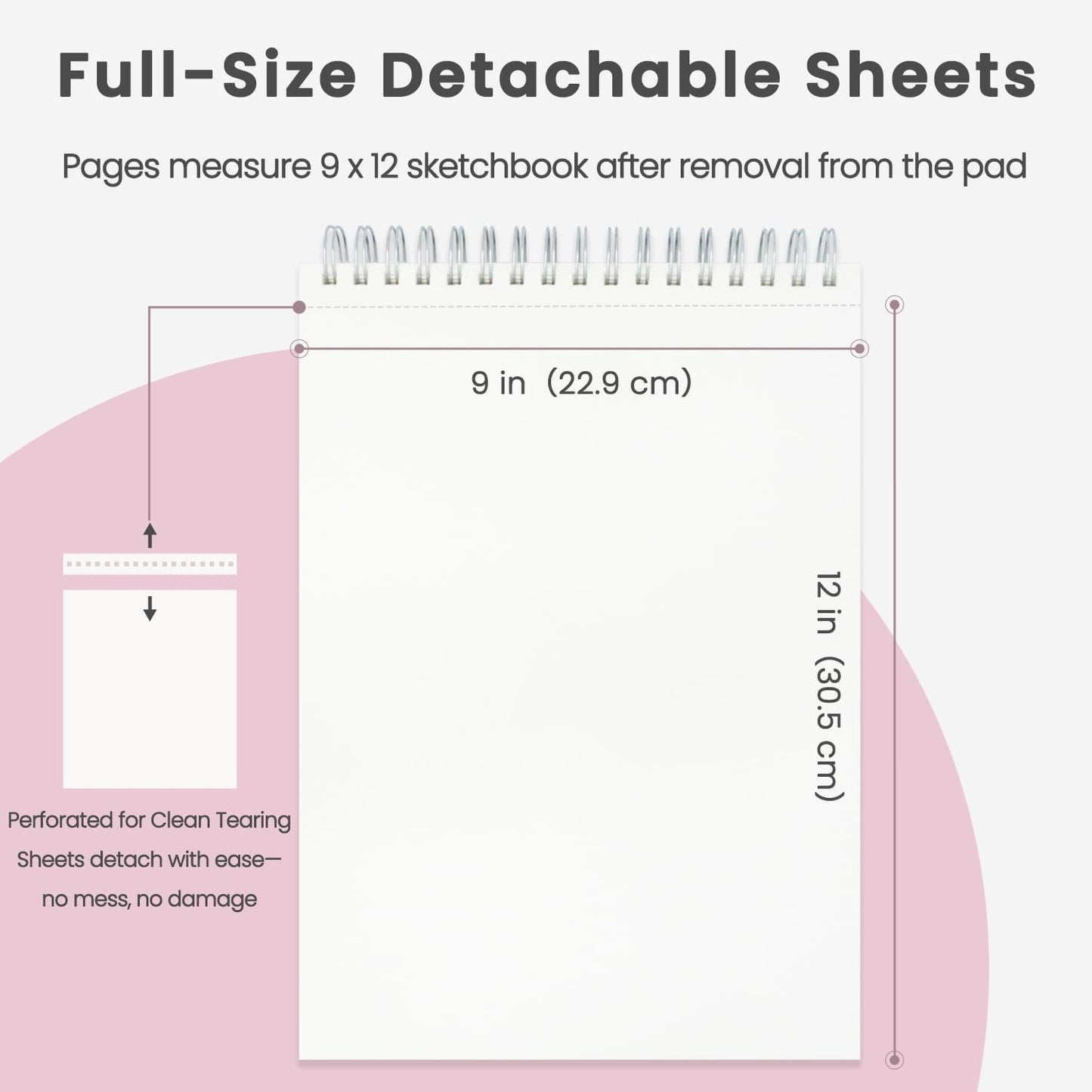 9"x12" Sketchbook Pink, 1 Pack-100 Sheets Cute Sketchbook for Girls, 68lb/100gsm Pink Sketch Book for Kids, Spiral Drawing Pad for Kid, Art Supplies for Kids 9-12 Girls.