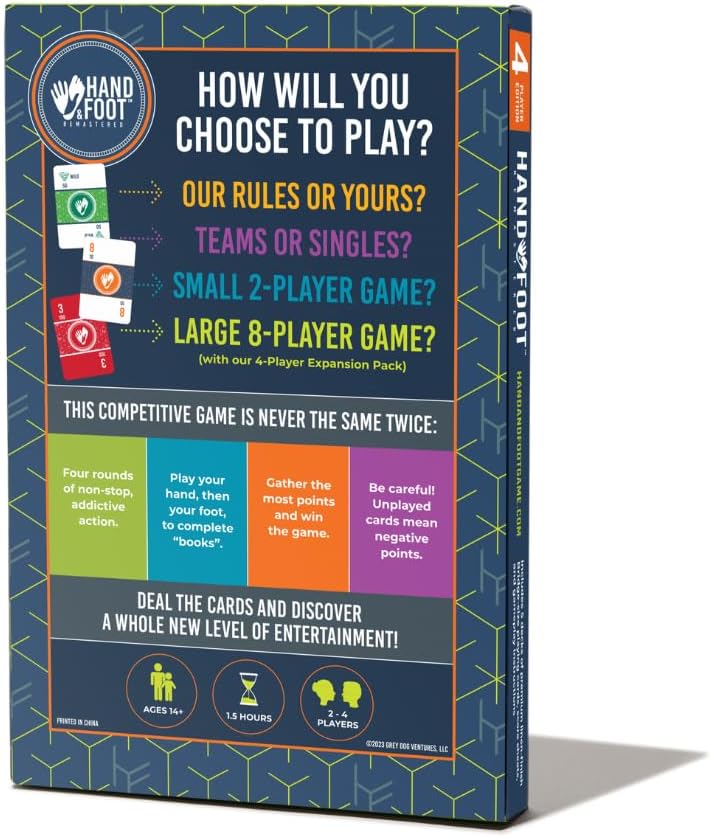 Hand & Foot Remastered 4 Player Edition + Bonus 120-Page Scorepad – Card Game for Adults & Families