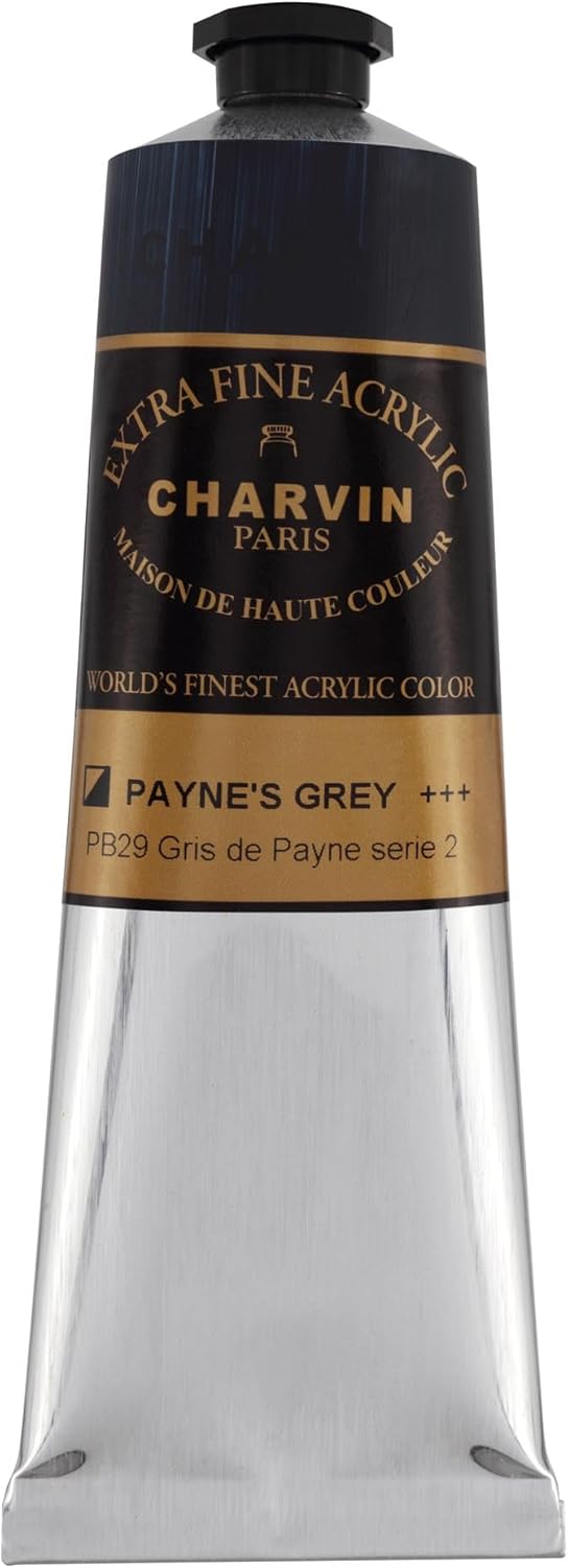 Charvin Extra Fine Professional Acrylic Paint - Payne's Grey, 150ml Tube, Triple-Milled, Lightfast Pigments, Open Stock Artist Acrylic Paints in Nature-Inspired Hues