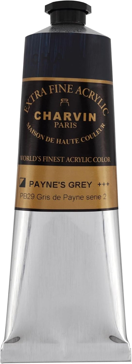 Charvin Extra Fine Professional Acrylic Paint - Payne's Grey, 150ml Tube, Triple-Milled, Lightfast Pigments, Open Stock Artist Acrylic Paints in Nature-Inspired Hues