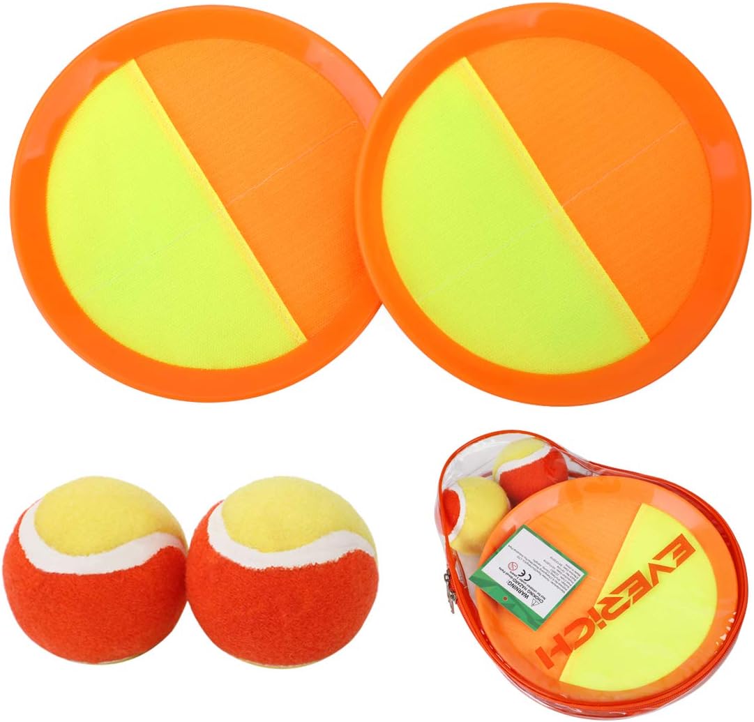 EVERICH Upgraded Toss and Catch Ball Game Set - Indoor and Outdoor Games for Kids 3-12, Beach Sand Pool Water Toy Includes 2 Paddles 2 Sticky Balls, Great Birthday Easter Gifts for Boys Girls