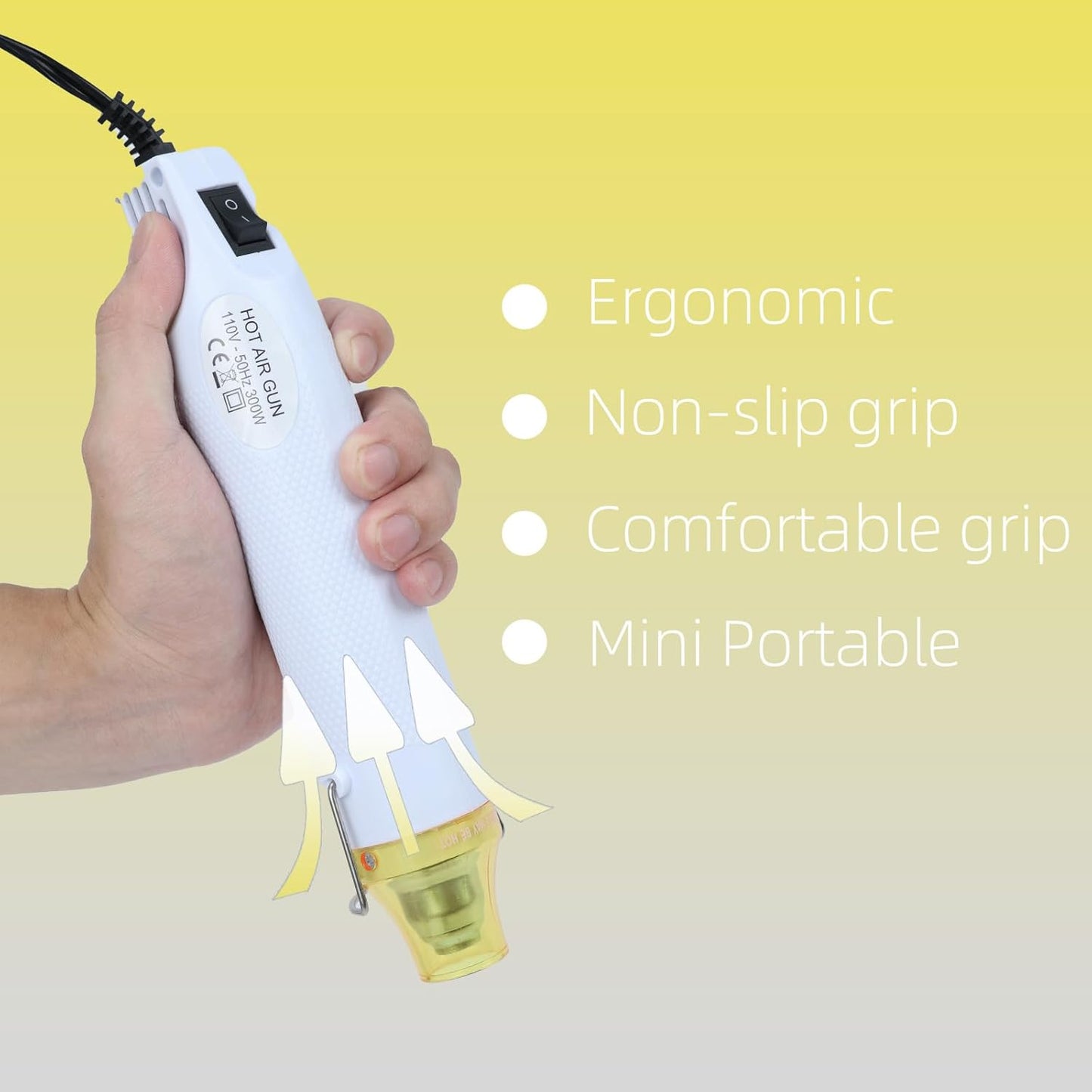 Heat Gun for Crafting, 110V 300W Handed Hot Air Gun, 3.28FT Ultra-Long Cable Portable Heat Gun with Stand and Power Cord for Shrinking Wrapping PVC, DIY Embossing and Drying Paint (White)