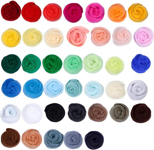 Catopia 40-Color Wool Roving Set – Generous 120g Fibre for Needle Felting, Wet Felting, Blending, and DIY Crafts，no Tools,only wools(40c roving Wool)