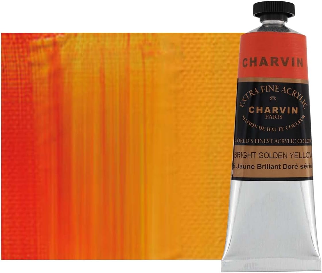 Charvin Extra Fine Professional Acrylic Paint - Bright Golden Yellow, 60ml Tube, Triple-Milled, Lightfast Pigments, Open Stock Artist Acrylic Paints in Nature-Inspired Hues