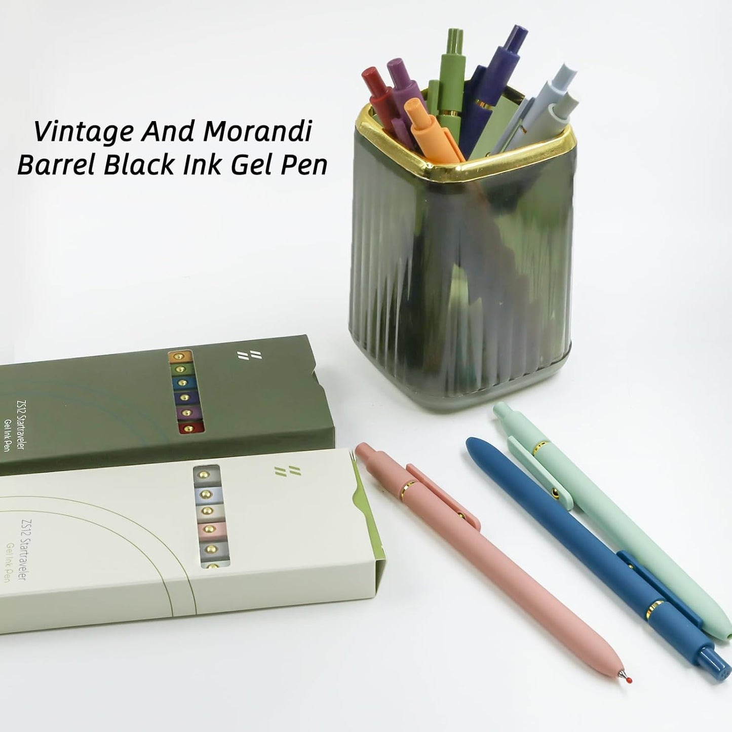 Gel Pens, 12 Pcs 0.5mm Fine Point Smooth Writing Pens Cute Pens, High-End Series Black Ink Pens for Journaling Note Taking, School Office Supplies for Women Men (12 Pcs Gold Mixed colors)