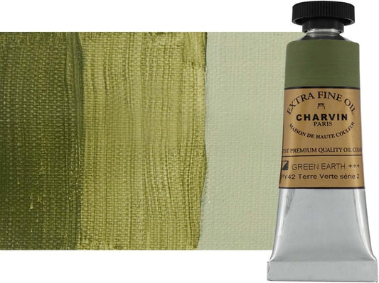 Charvin Extra Fine Oil Paint, Green Earth 20 ml - Triple-Milled, Rich Texture, Poppy Oil-Based, Light-Fast, Handmade, Archival Quality