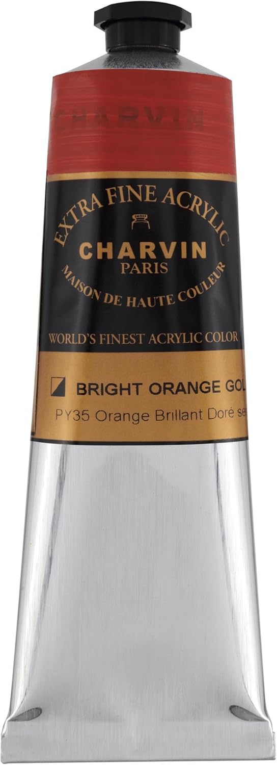 Charvin Extra Fine Professional Acrylic Paint - Bright Orange Gold, 150ml Tube, Triple-Milled, Lightfast Pigments, Open Stock Artist Acrylic Paints in Nature-Inspired Hues