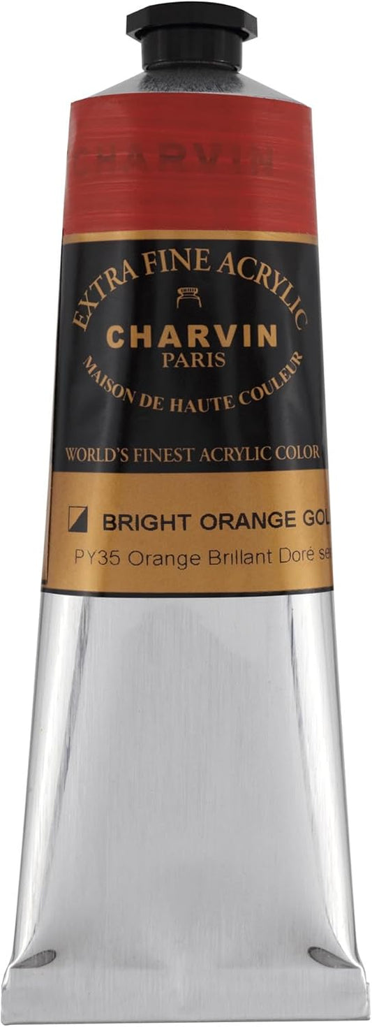 Charvin Extra Fine Professional Acrylic Paint - Bright Orange Gold, 150ml Tube, Triple-Milled, Lightfast Pigments, Open Stock Artist Acrylic Paints in Nature-Inspired Hues
