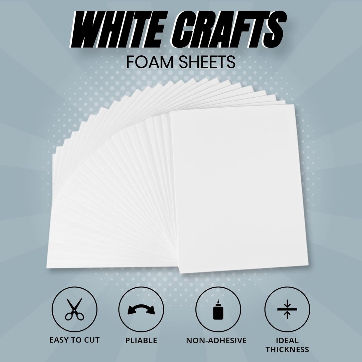 24 Ct Sheets White EVA Cosplay Foam in 9” x 12’’ Sheets; High Density Thick Foam 85 kg/m³, 2mm (1/12”); Great for Costumes, Props, Armor, Masks, Arts and Crafts Projects