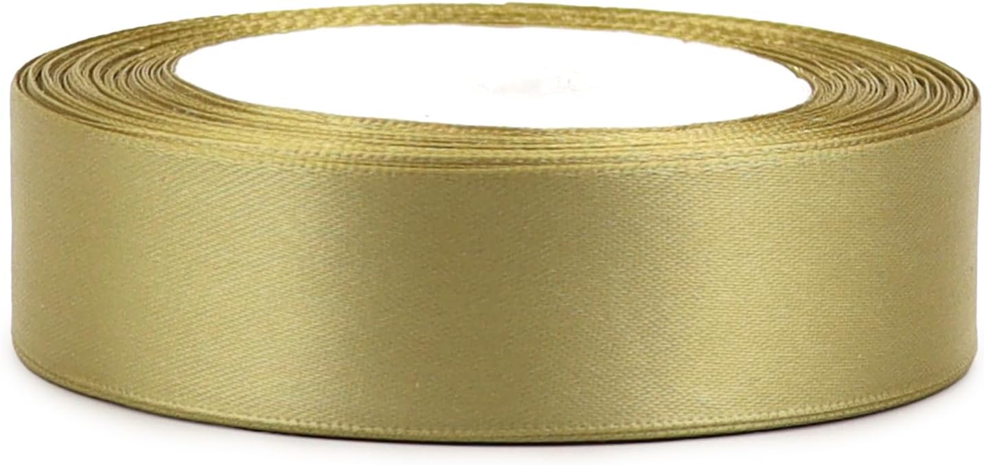 Champagne Gold Solid Satin Ribbon 1 Inch 25 Yards Solid Polyester Fabric Ribbon for Gift Wrapping Wedding Christmas Baby Shower Birthday Party Decoration Handmade Immortal Flower Craft