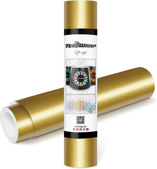 TECKWRAP Gold Adhesive Vinyl Glossy Gold Vinyl Wrap Matte Gold Vinyl Permanent 12" x 10ft, Glossy Gold