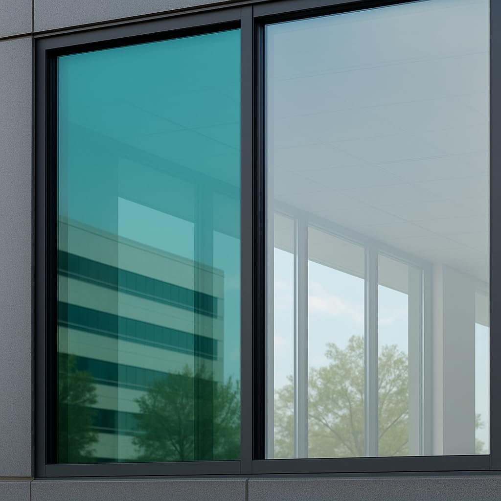 Rockrose Professional Window Tint for Home – One Way Privacy Window Film for Home Offices Heat Blocker Reflective Adhesive Mirror Tint with 99% UV Block – Green-Silver 36in x 25FT