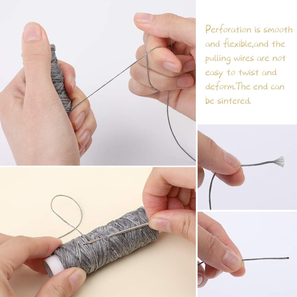 Ftyiwu Waxed Thread, Upholstery Needle and Thread 32 Yards with 7PCS Hand Sewing Needles for Home Upholstery Carpet Canvas Repair Leather Sewing (Dark Gray)