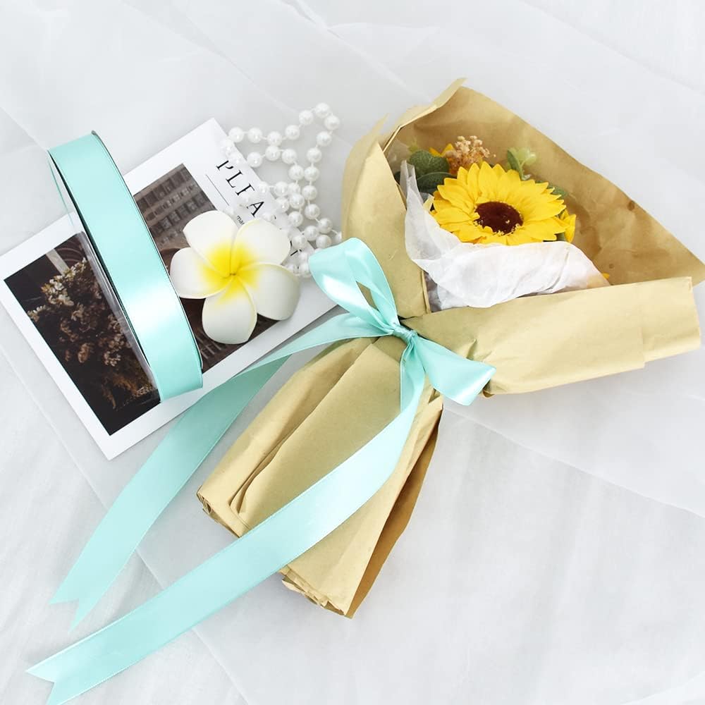 TONIFUL 1 Inch x 100yds Teal Turquoise Blue Satin Ribbon, Thin Solid Color Satin Ribbon for Gift Wrapping, Crafts, Hair Bows Making, Wedding Party Decoration, Invitation Cards, Floral Bouquets