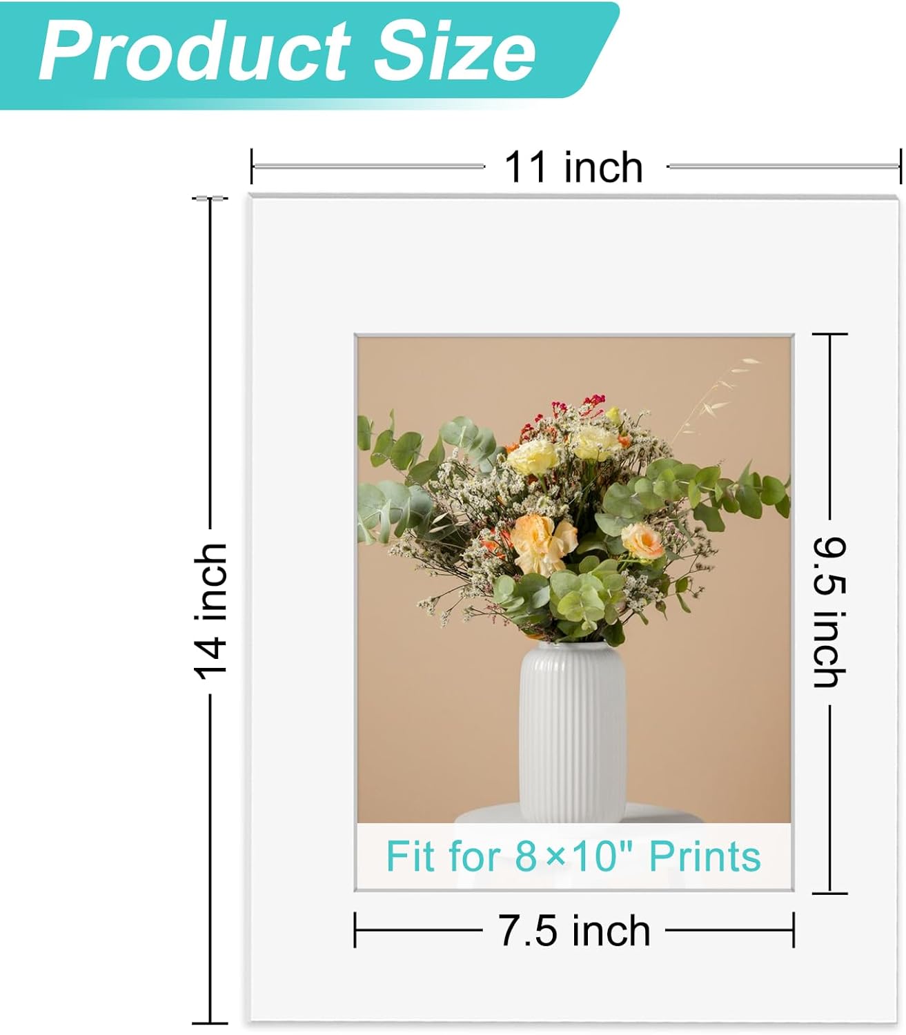 Phinus 8 Pack Picture Mats for Frames, Acid Free 11x14 Matted to 8x10, Picture Frame Mats for Pictures, Watercolor, Artwork and Prints (White)