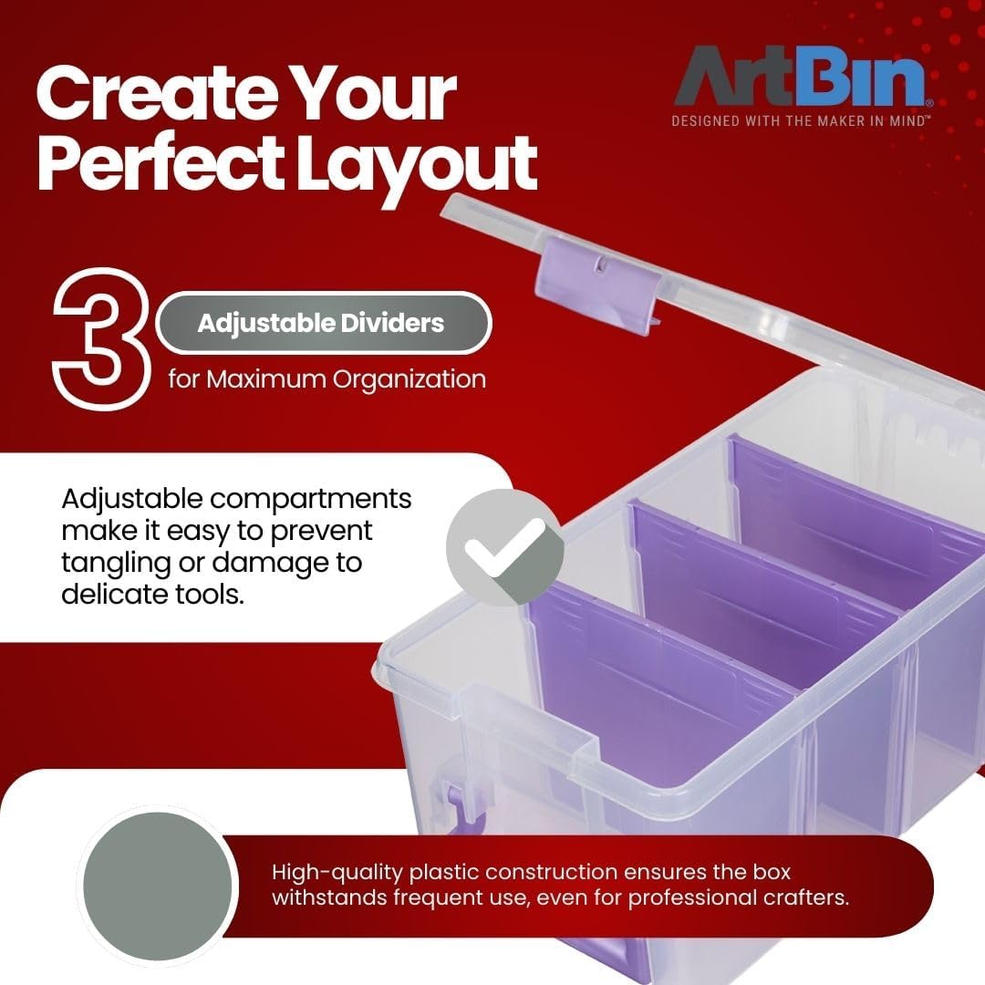 ArtBin Semi Satchel Portable Craft Organizer with 3 Dividers - Clear Plastic Storage Case for Art & Craft Supplies