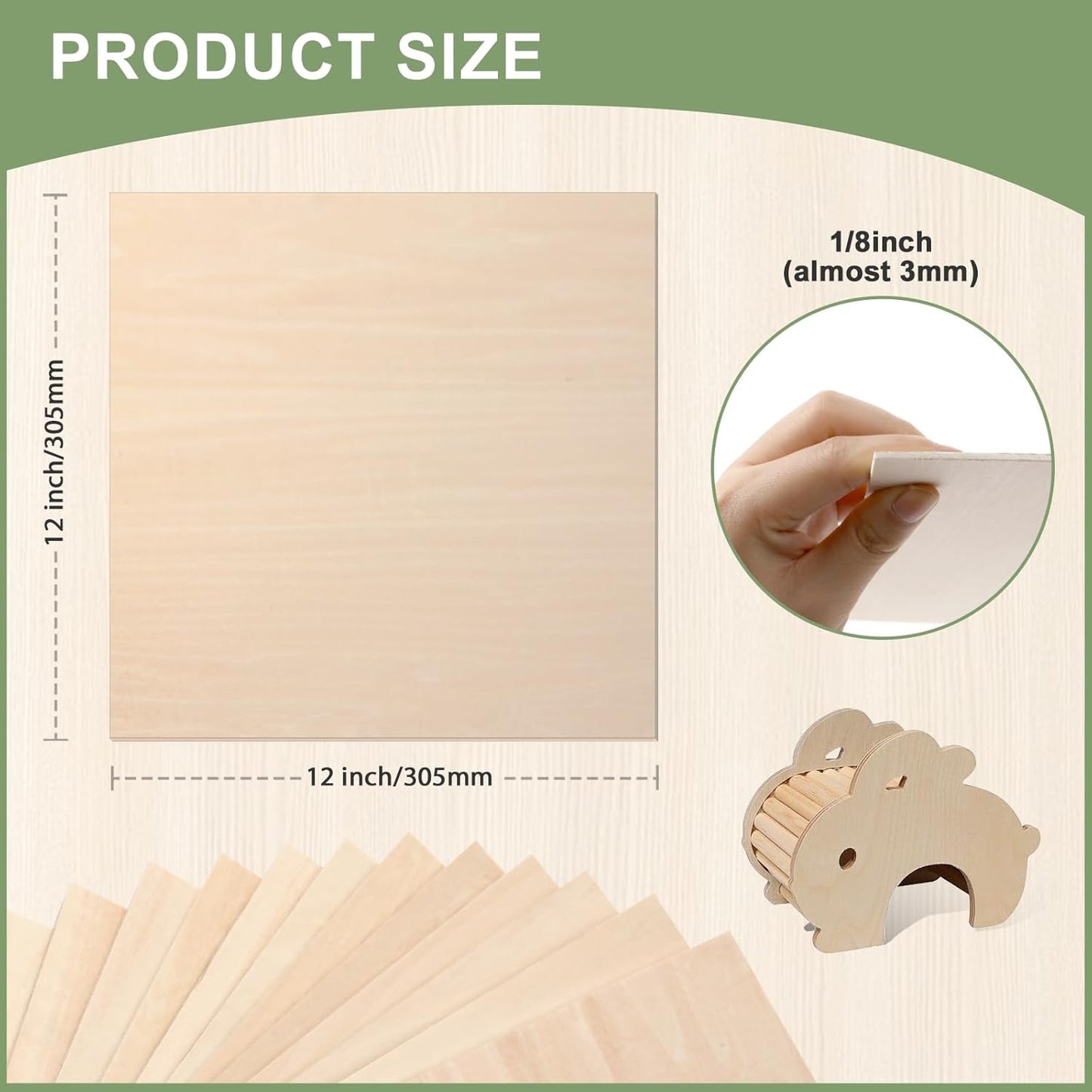 12 Pack Basswood Sheets 1/8x12x12 Inch for Crafts,Unfinished Wood for Laser Cutting & Engraving,Wood Burining,Plywood for Architectural Models.