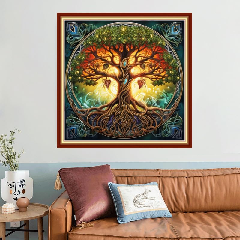 Joyhoor Stamped Cross Stitch Kits for Beginners, Needlepoint Kits for Adults, 11CT Counted Embroidery Kits-Magic Tree 18x18 inchs