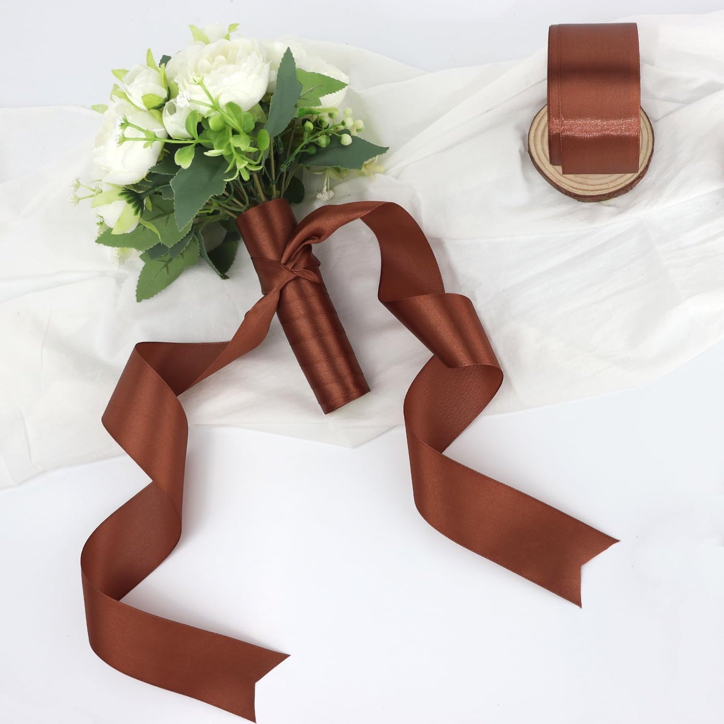 Brown Solid Satin Ribbon 2 Inch 25 Yards Solid Polyester Fabric Ribbon for Gift Wrapping Wedding Christmas Baby Shower Birthday Party Decoration Handmade Immortal Flower Craft