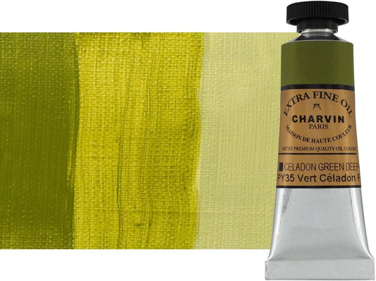 Charvin Extra Fine Oil Paint, Celadon Green Deep 20 ml - Triple-Milled, Rich Texture, Poppy Oil-Based, Light-Fast, Handmade, Archival Quality
