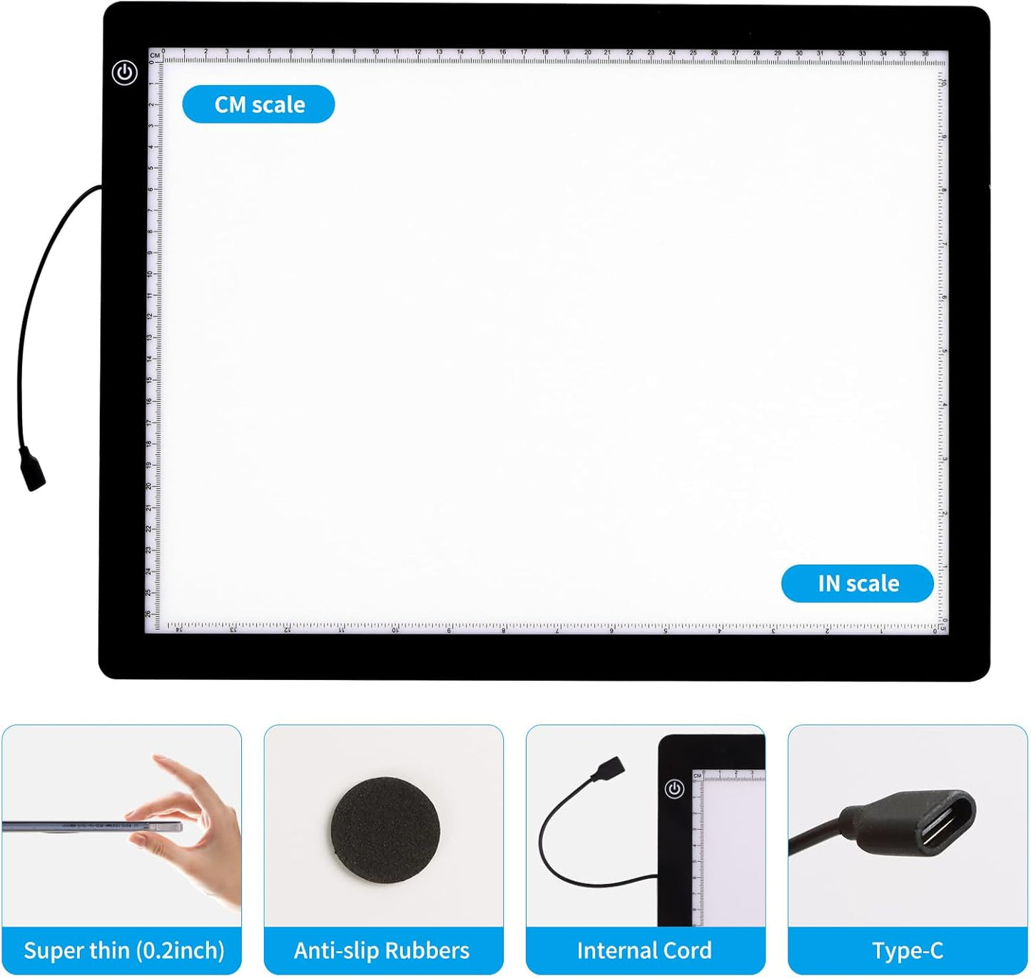 A3 Light Pad with Foldable Stand, UL Certified Adapter, 8000 Lux Super Bright Ultra Thin Pad for Cricut Weeding Vinyl, Artist Drawing Light Box/Board/Table for Tracing, Sketching - Black