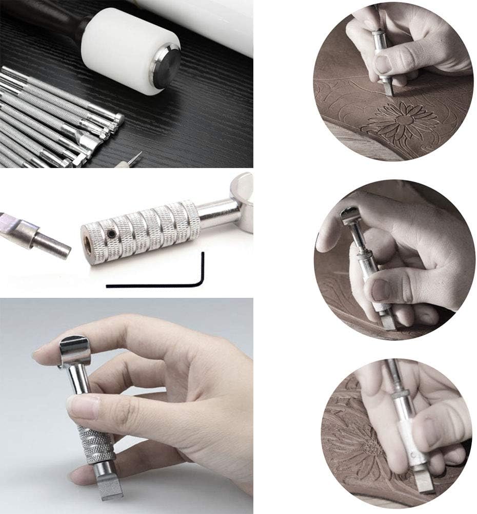 65PCS Leather Stamping Tool Leather Carving Working Saddle Making Tools DIY Leather Craft Stamps Set DIY Hammer Swivel Knife with Leathercraft Metal Letter and Number Stamps Punch