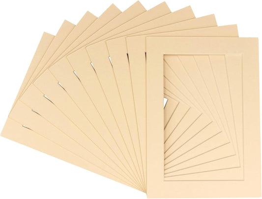 Pack of TEN 11x14 Mats Bevel Cut for 8.5x11 Photos - Acid Free Beige Precut Matboards For Pictures, Photos, Framing - 4-ply Thickness