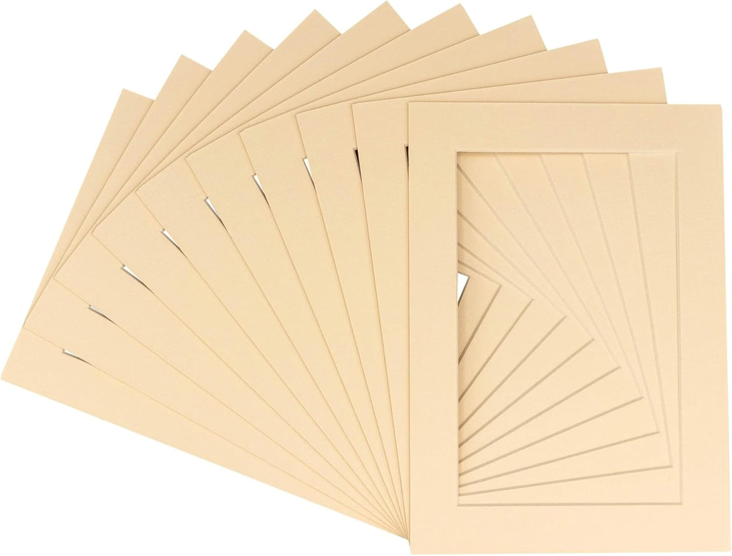 Pack of Ten Acid Free 11x14 Mats Bevel Cut for 8.5x11 Photos - Beige Precut Matboards With Backing Boards and Self Seal Photo Mat Bags For Pictures, Photos, Framing - 4-ply Thickness