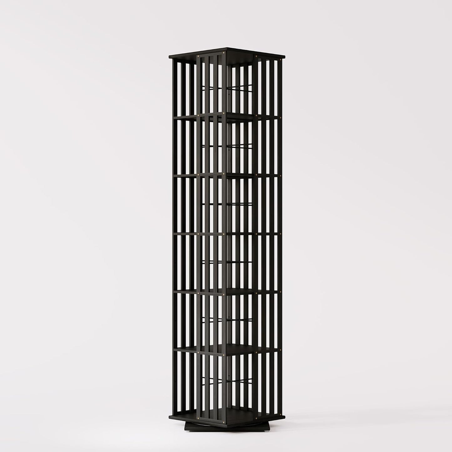 YOWOS Rotating Bookshelf Tower, 360 Display Spinning Bookcase, Bamboo Bookshelf Floor Standing Storage Rack, Wood Narrow Book Shelf Organizer for Kids&Adults (Black, 6 Tier)