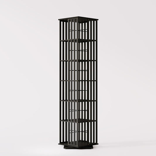 YOWOS Rotating Bookshelf Tower, 360 Display Spinning Bookcase, Bamboo Bookshelf Floor Standing Storage Rack, Wood Narrow Book Shelf Organizer for Kids&Adults (Black, 6 Tier)