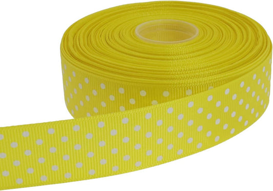 Polka Dot Grosgrain Ribbon 25 Yard Each Roll 100% Polyester (1", Yellow)
