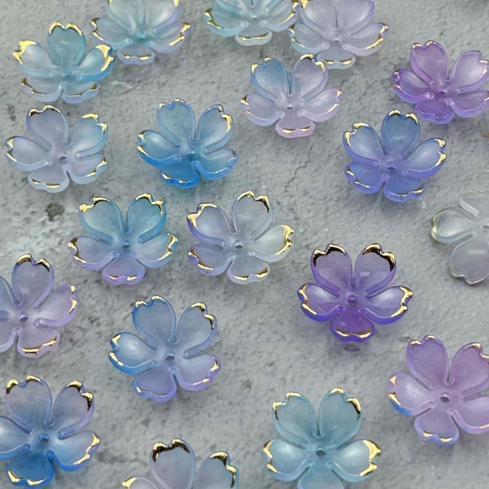 100pcs Acrylic Flower Beads, 19mm Cherry Blossom Plastic Gradient Flower Spacer Beads for DIY Crafts Bracelet Necklace Earrings Jewelry Making(Blue Purple)