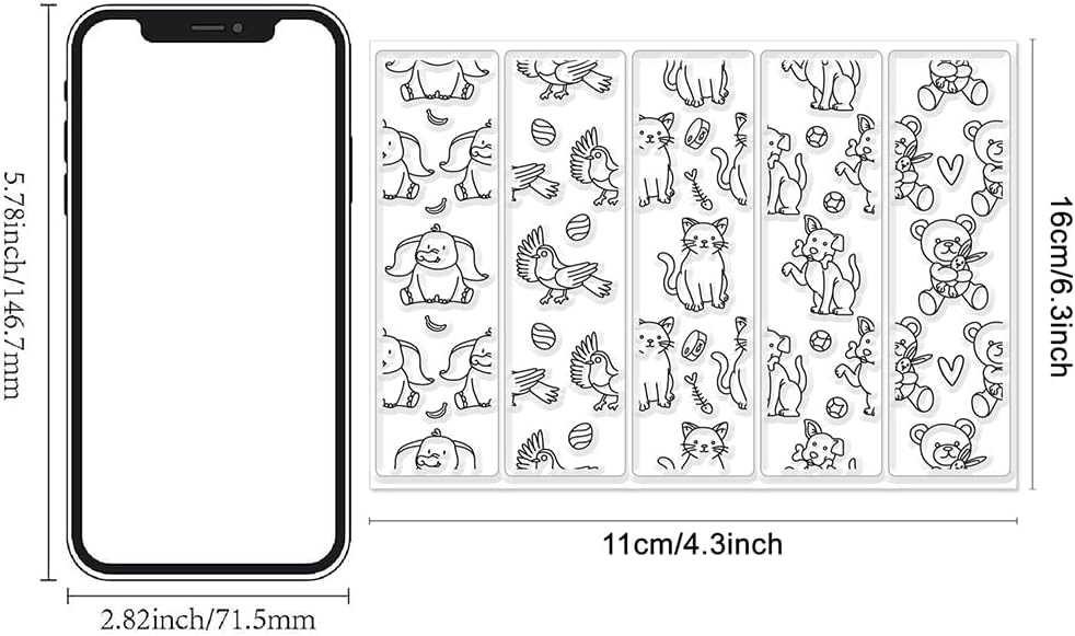 Animal Bookmark Clear Stamps 6.3x4.3 Rectangular PVC Silicone Stamps for Card Making DIY Scrapbooking Photo Album Journal