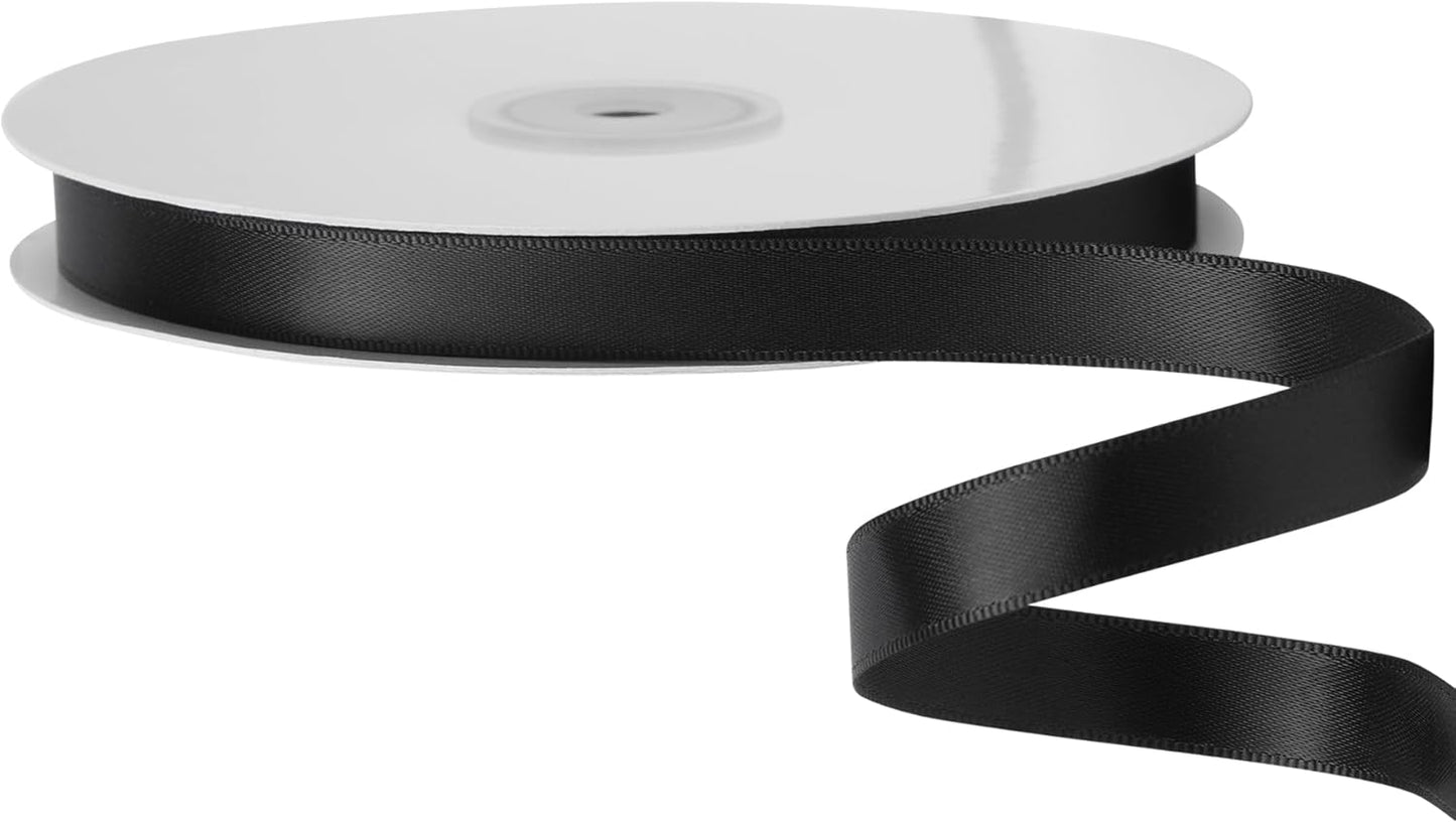 LIUYAXI Black Satin Ribbon, Double Faced 1/2" X Continuous 25 Yards Ribbons Perfect for Gift Wrapping Bows Bouquet Wedding Craft and More