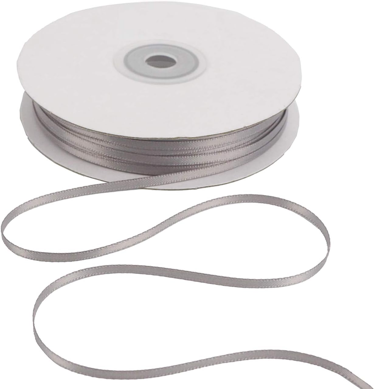 HUIHUANG Thin Silver Satin Ribbon 1/8 inch x 100 Yards Roll Small Thin Crafts Ribbon Double-Faced for Hanging, Sewing, Christmas, Wedding, Gift Wrapping, DIY Bows