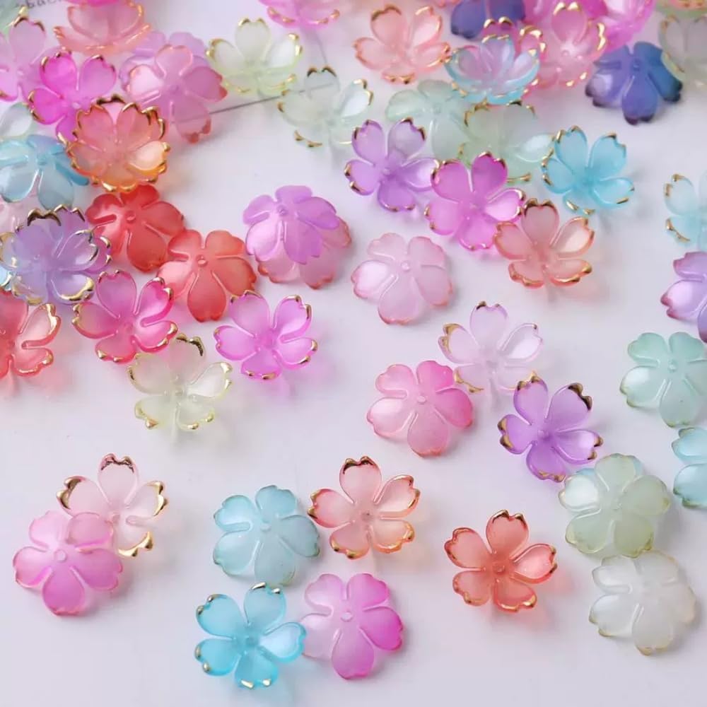 100pcs Acrylic Flower Beads, 19mm Cherry Blossom Plastic Gradient Flower Spacer Beads for DIY Crafts Bracelet Necklace Earrings Jewelry Making(Mix Colors)