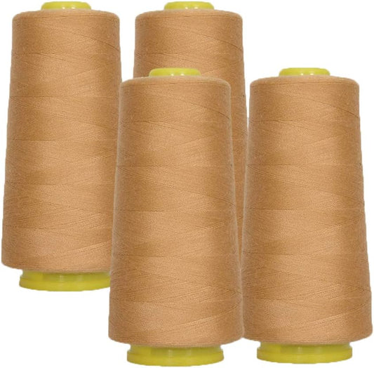 AK Trading 4-Pack Light TAN All Purpose Sewing Thread Cones (6000 Yards Each) of High Tensile Polyester Thread Spools for Sewing, Quilting, Serger Machines, Overlock, Merrow & Embroidery.