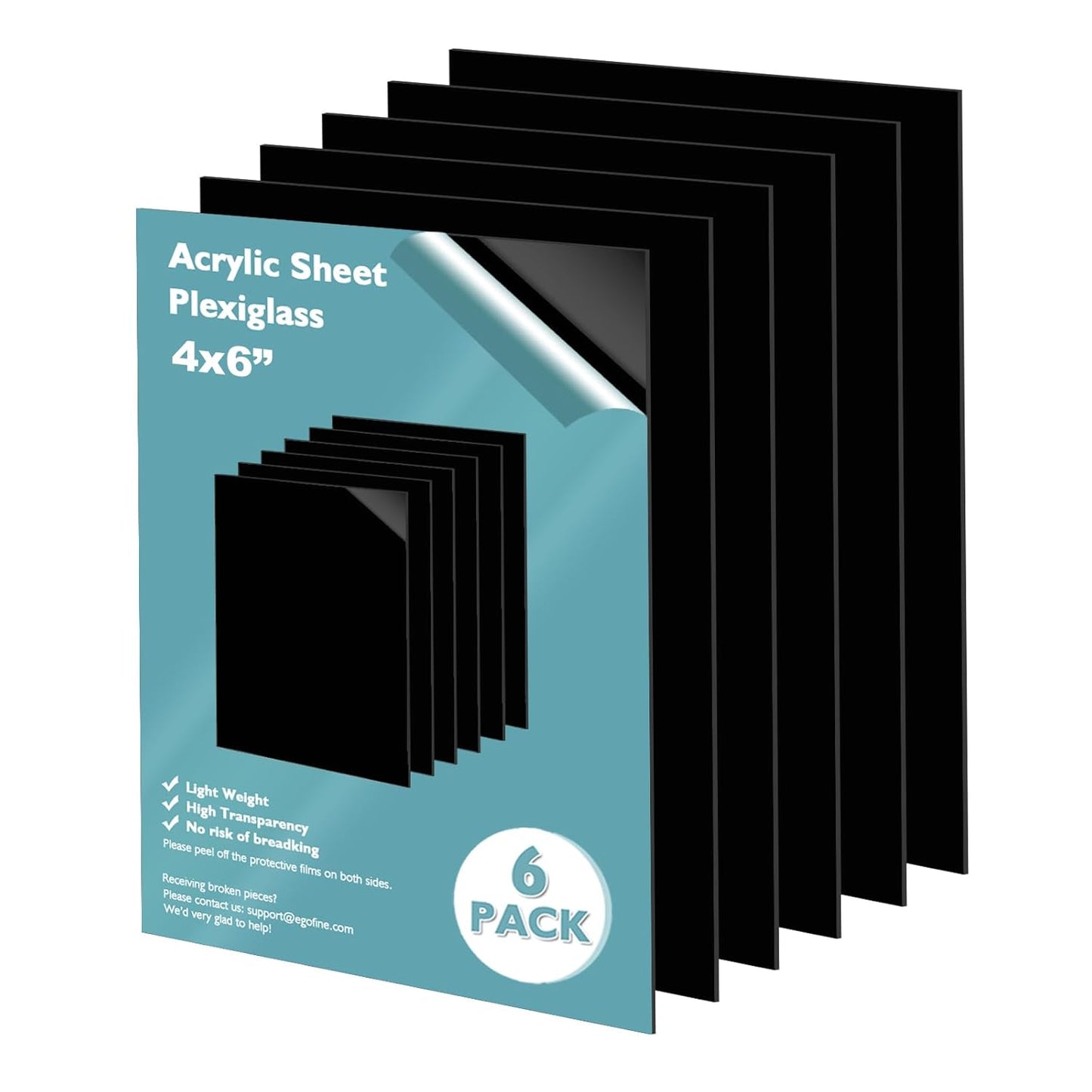 Egofine 4" x 6" Black Plexiglass Sheets 6 Pack 0.04 Inch Cast Acrylic Sheet Thick for DIY Craft Projects, Painting, Photography, Sign, Display Stand, Home Decor, Easy to Cut