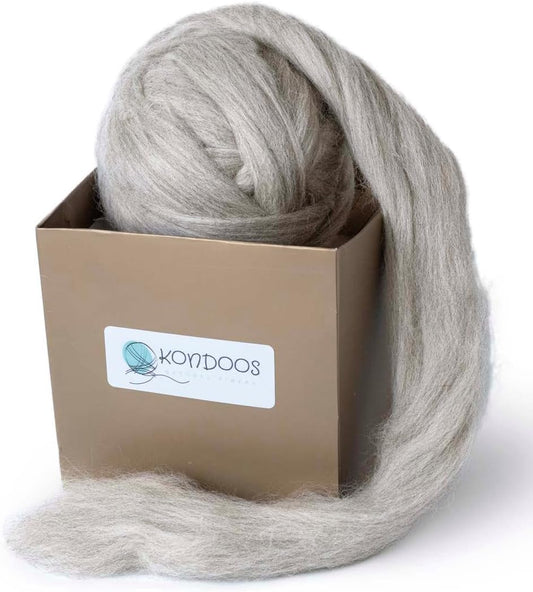 Natural Wool roving, 8 OZ. Best for Needle Felting, handcrafts and Spinning. Natural Colours, un-Dyed. (Gray Sand, 8 oz)