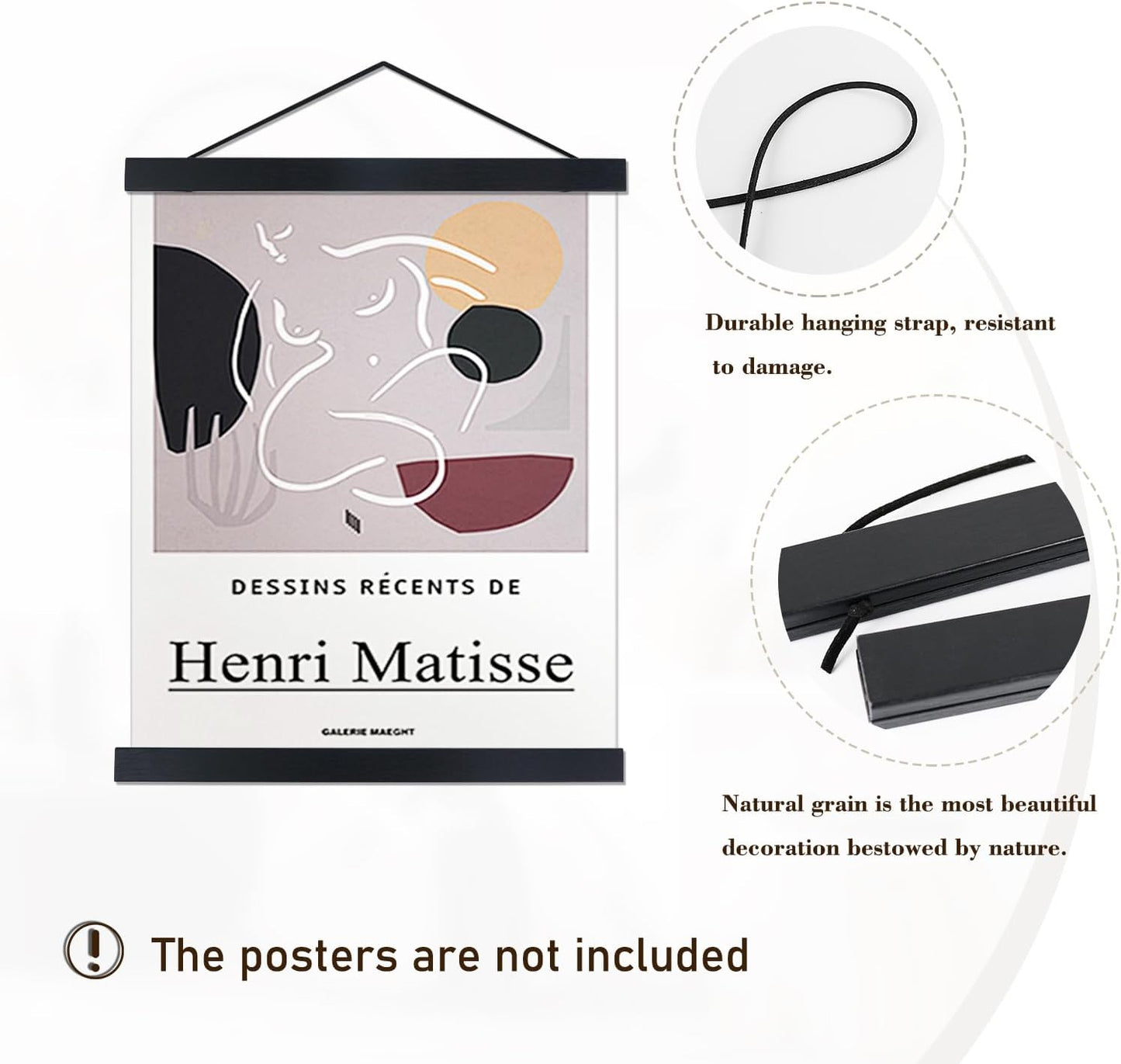 Artmag Magnetic Poster Hanger Frame, 28x22 28x40 28x29 Light Wood Wooden Magnet Canvas Artwork Print Poster Hangers Frames Hanging Kit (Black, 28")