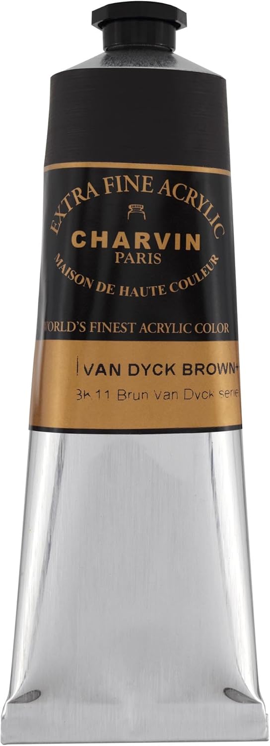Charvin Extra Fine Professional Acrylic Paint - Van Dycke Brown, 150ml Tube, Triple-Milled, Lightfast Pigments, Open Stock Artist Acrylic Paints in Nature-Inspired Hues