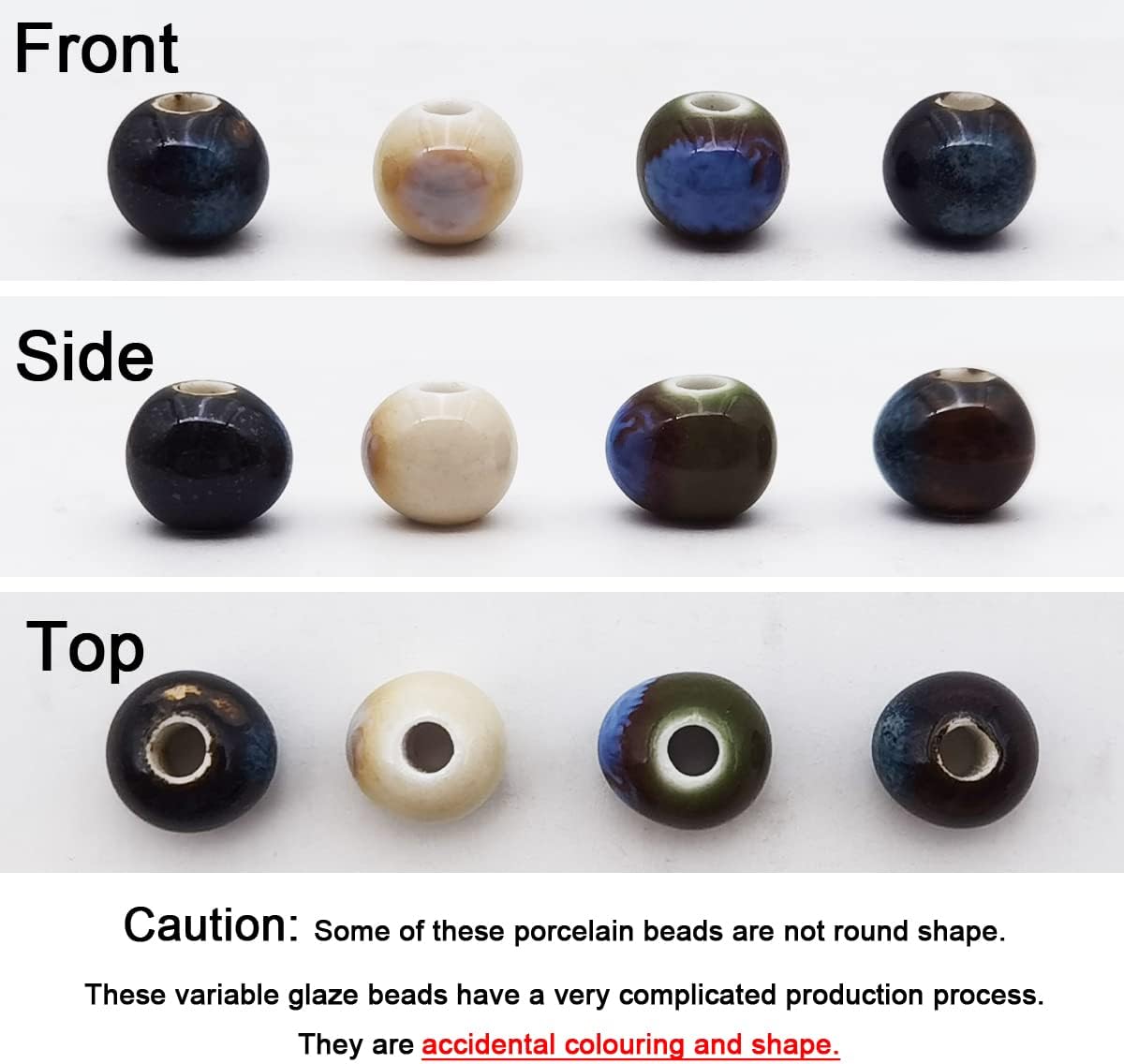 INSPIRELLE 180 Pieces Porcelain Beads Chinese NOT-Round Ceramic Beads 8mm for Handmade Jewelry Making Bracelets Necklace Making, Variable Glaze