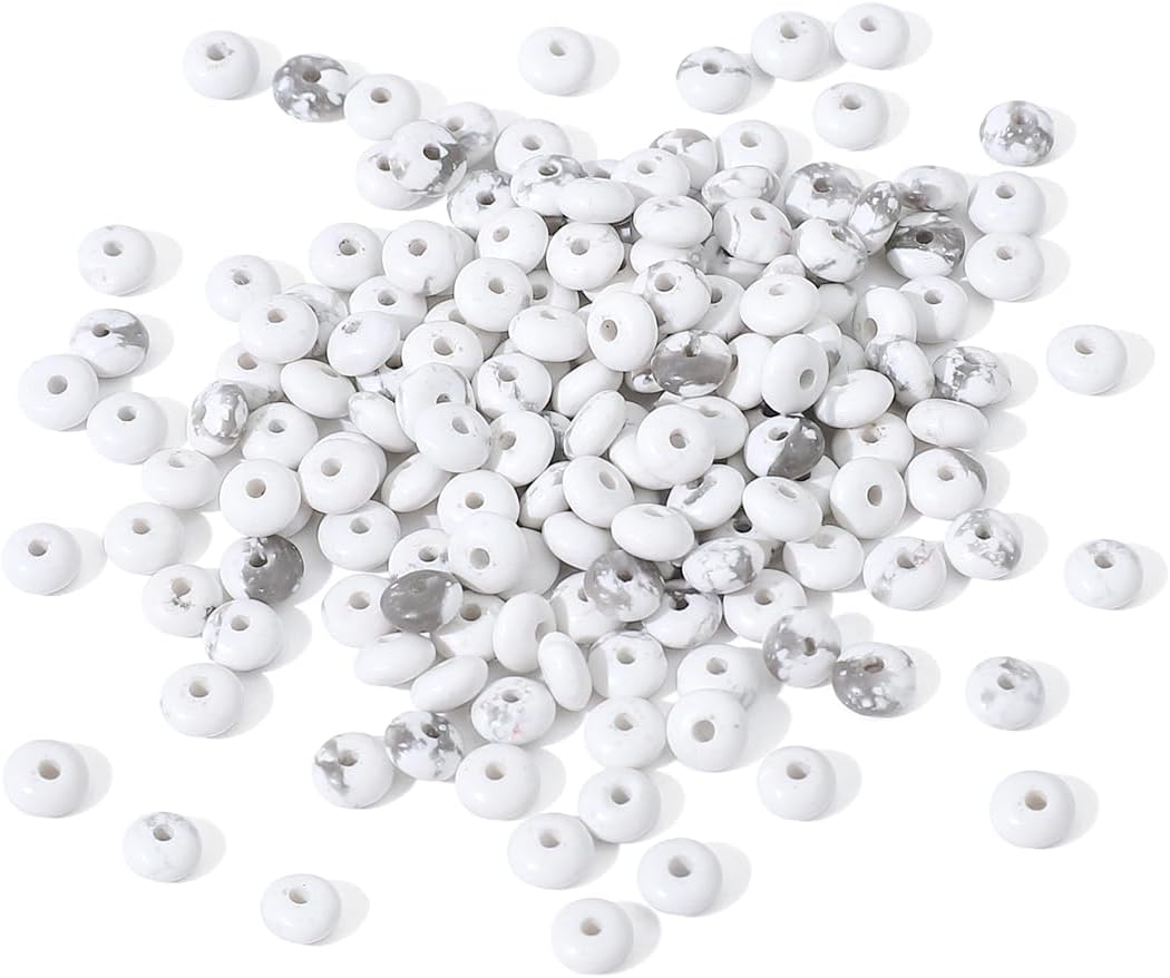 Natural White Howlite Disk Stone Beads 4x2mm 160pcs Rondelle Loose Semi Gemstone Beads for Jewelry Making Design