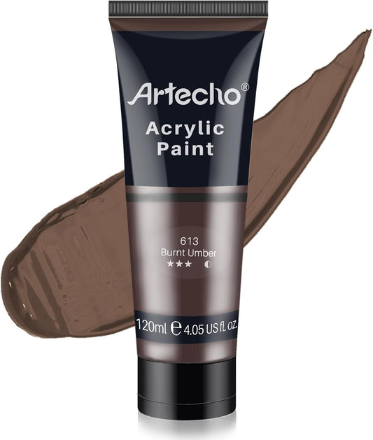 Artecho Acrylic Paint, Burnt Umber Paint (120ml / 4.05oz) Tubes, Art Craft Paints for Canvas, Rock, Stone, Wood, Fabric, Art Supplies
