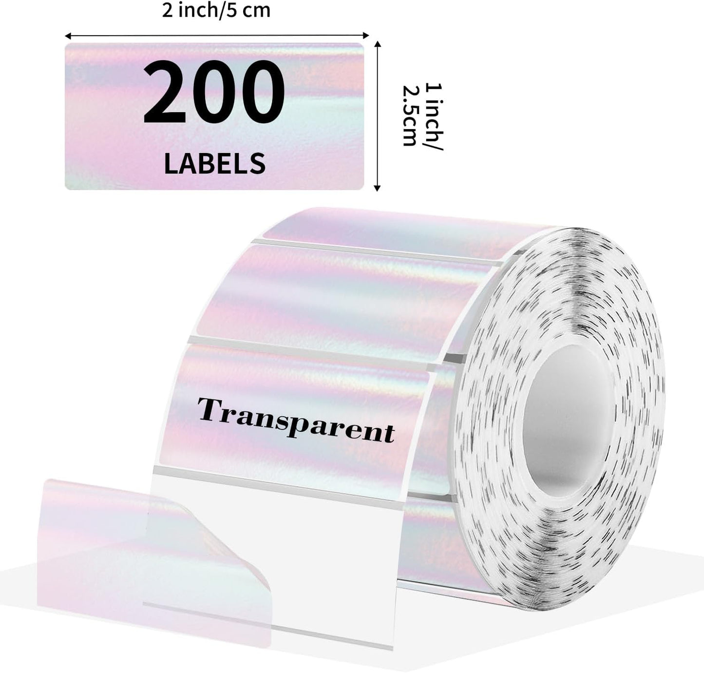 Transparent Clear Thermal Label Stickers, 2 x 1 Inch Printable Transparent Stickers, Holographic Pink Direct Clear Thermal Labels, Perforation Line Design- 200 Sheets