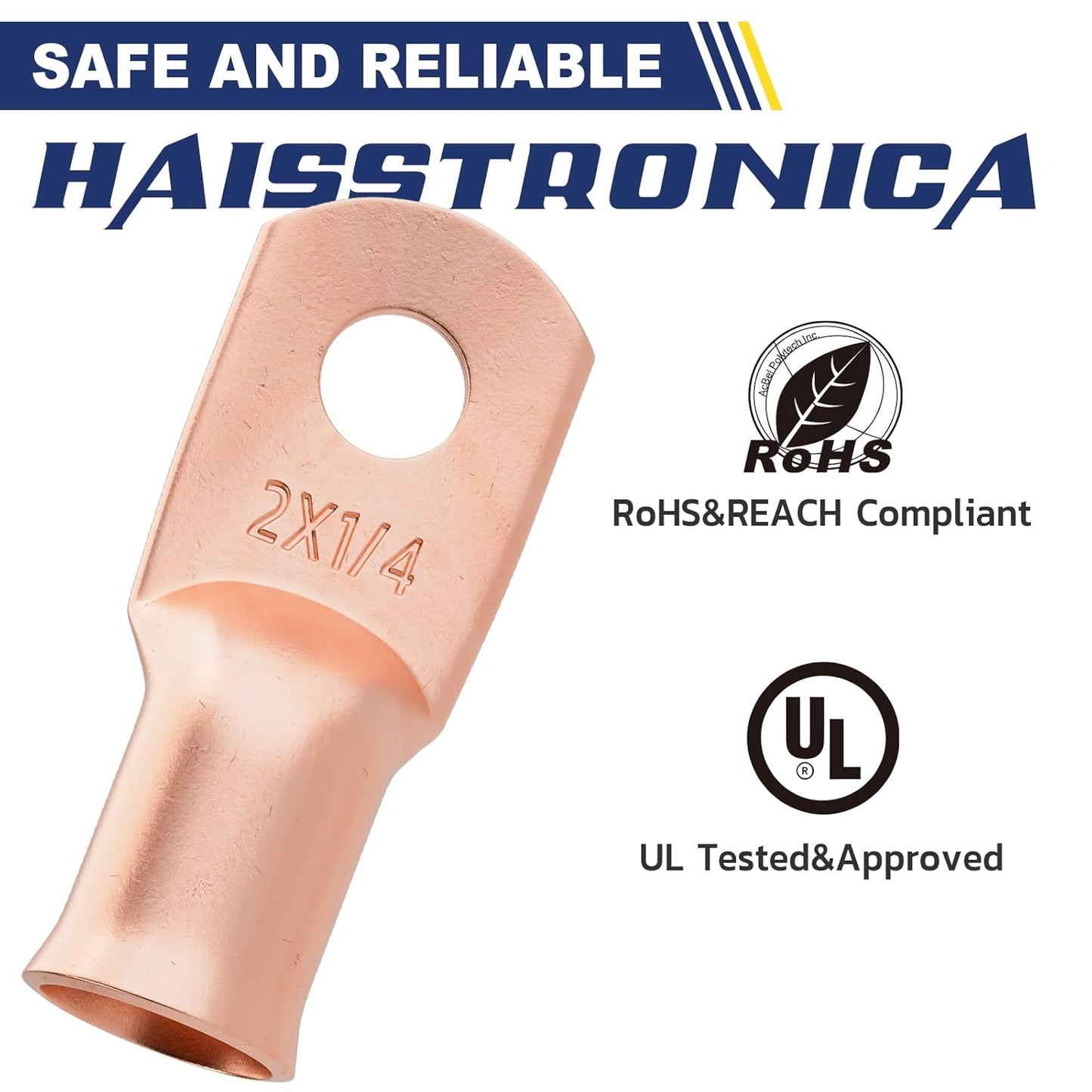 haisstronica 10pcs 2 AWG - 1/4" (M6) Battery Cable Lugs, Heavy Duty Copper Wire Lugs with 10pcs 3:1 Adhesive Heat Shrink Tubing, 2 Gauge Wire Connectors Battery Terminal Connector, Battery Cable Ends