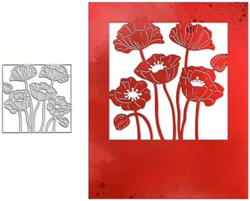 Lapoo Flowers Metal Cutting Die for Scrapbooking - Durable, Cut Stencils for DIY Scrapbook Photo Album Decorative Paper Card, Card Making Supplies, Embossing (Poppy Square 4.2 x 3.6 in)